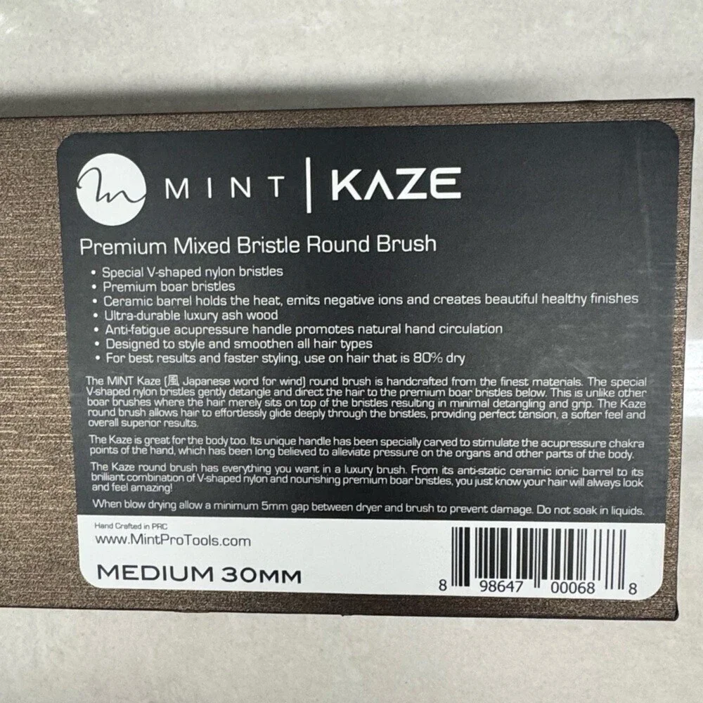 Mint Kaze Round Brush Medium 30mm brush hair boar bristles brand new premium